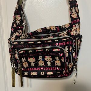Harajuku Lovers Black Shoulder Bag with Cream Cat Print and Pink Accents